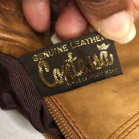 CONTESSA Vintage caramel brown genuine leather hobo style handbag. - Picture 2 of 11